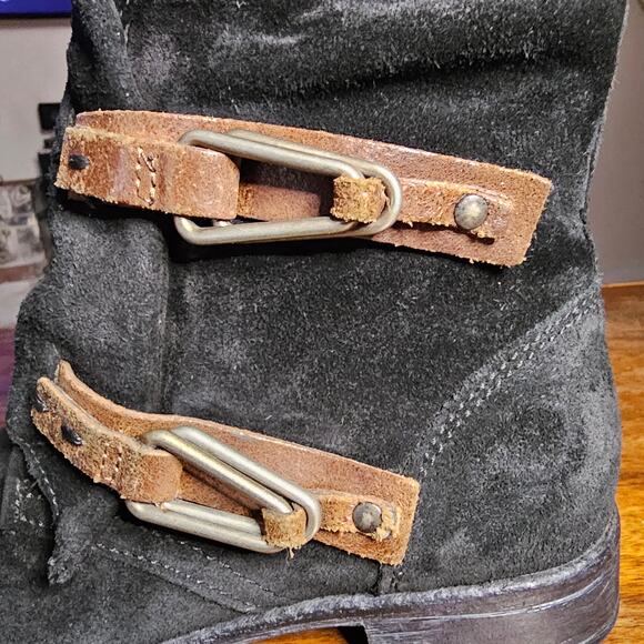 Miz Mooz Yeats Black Suede Flat Ankle Boots Side Zip Buckle EUC 37/ 7 - Picture 11 of 13